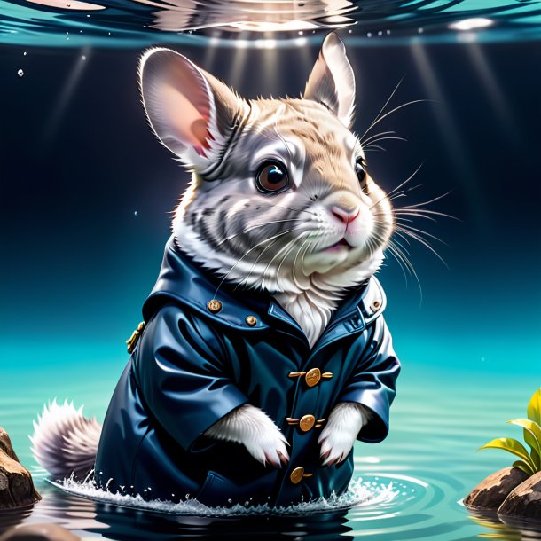 Illustration of a chinchillas in a coat in the water