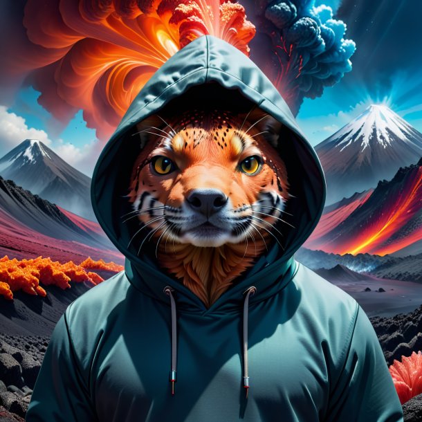 Image of a salmon in a hoodie in the volcano