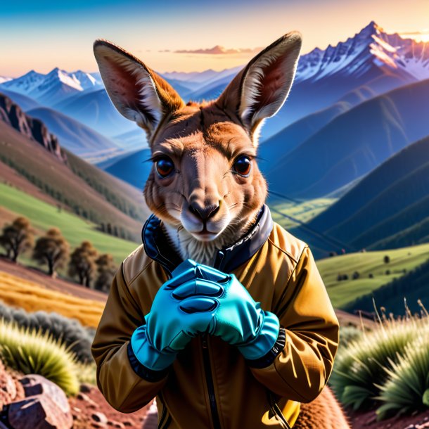 Image of a kangaroo in a gloves in the mountains