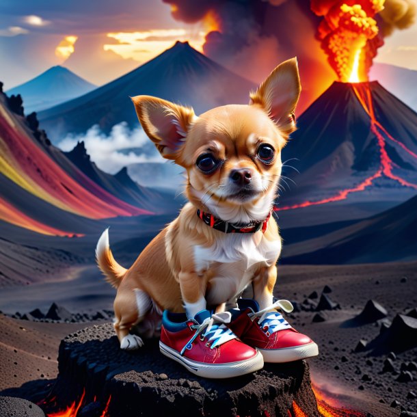 Foto de un chihuahua en un zapato en el volcán