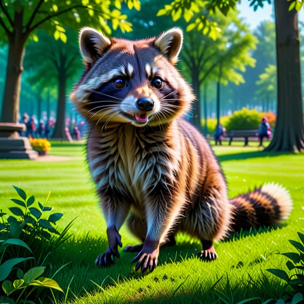 Pic of a playing of a raccoon in the park