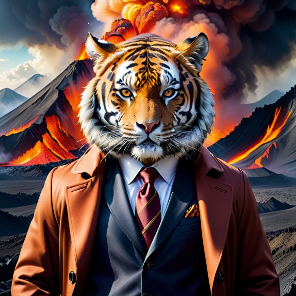 Picture of a tiger in a coat in the volcano