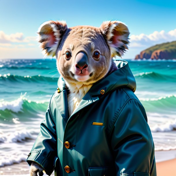 Pic d'un koala dans un manteau dans la mer