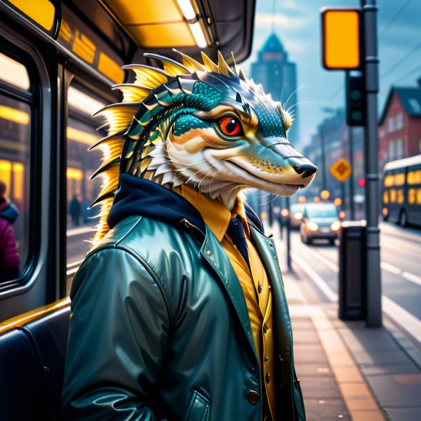 Photo of a pike in a jacket on the bus stop