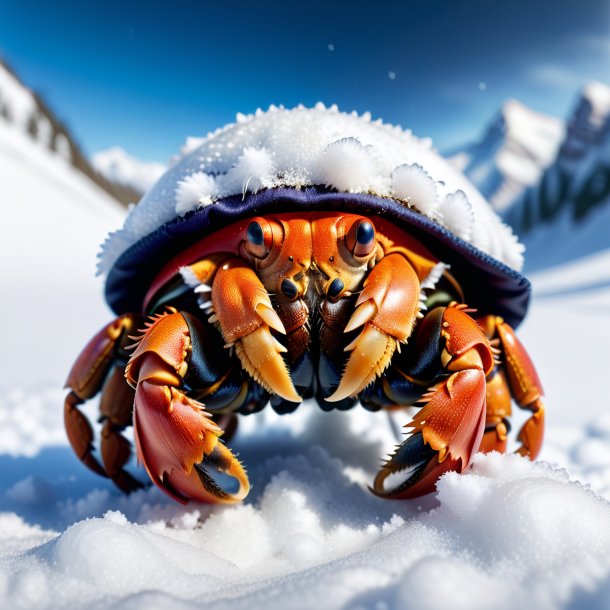 Image of a hermit crab in a trousers in the snow