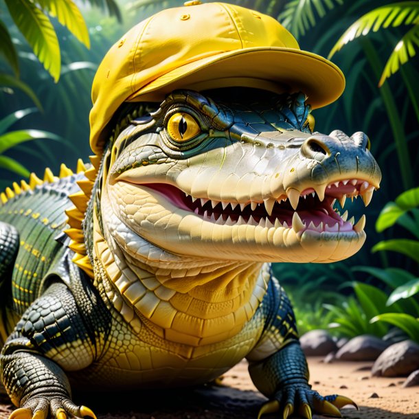 Image of a crocodile in a yellow cap