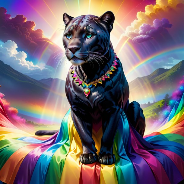 Drawing of a panther in a dress on the rainbow