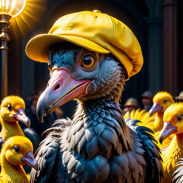 Imagen de un dodo en una gorra amarilla