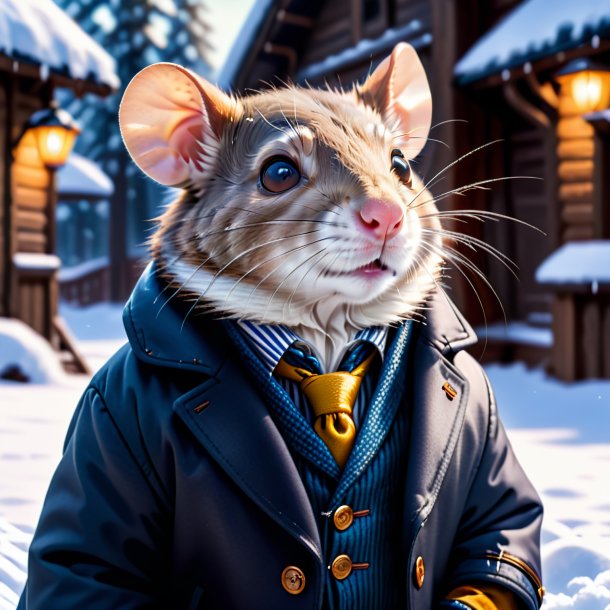 Pic d'un rat dans une veste dans la neige