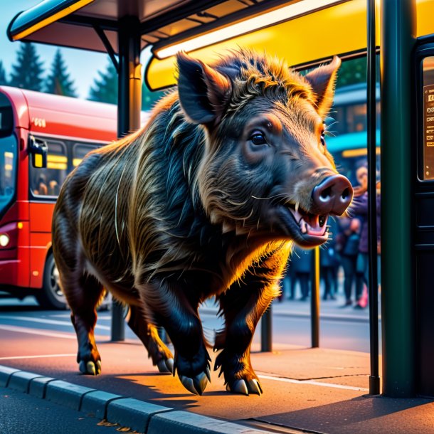 Photo of a playing of a boar on the bus stop