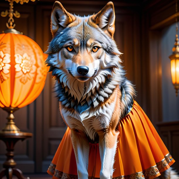 Imagem de um lobo em uma saia laranja