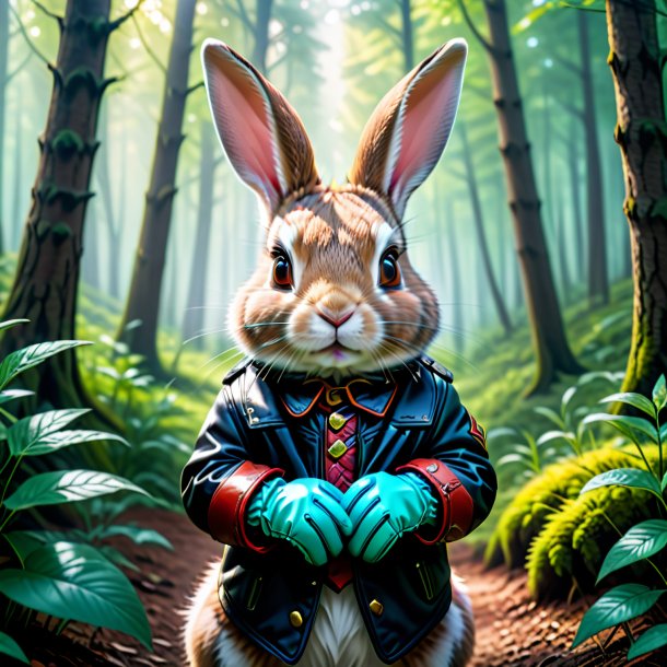 Image of a rabbit in a gloves in the forest