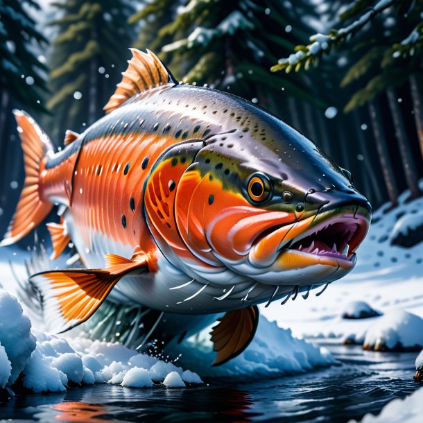 Image of a angry of a salmon in the snow