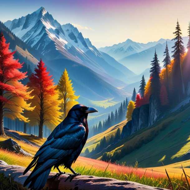 Pic of a waiting of a crow in the mountains