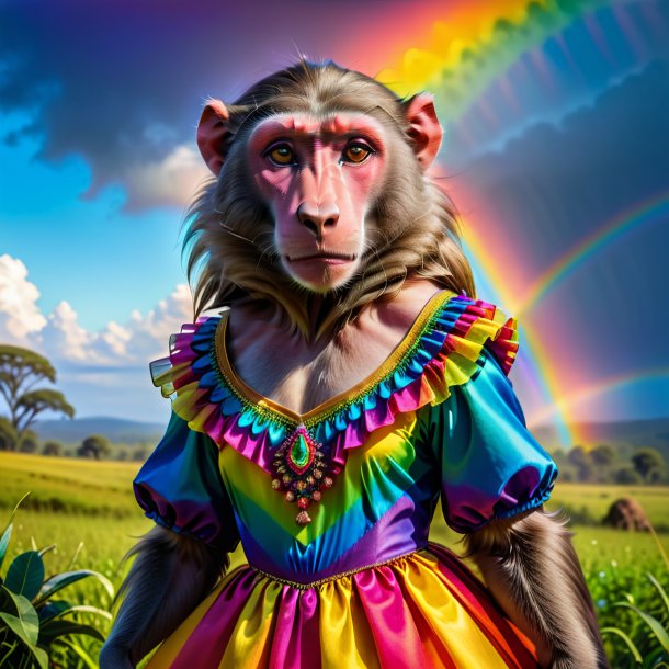 Picture of a baboon in a dress on the rainbow