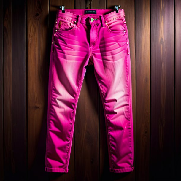 Photography of a fuchsia jeans from wood