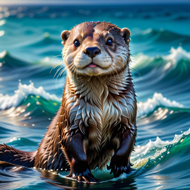 Foto de una nutria en jeans en el mar