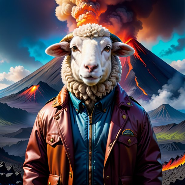 Illustration of a sheep in a jacket in the volcano