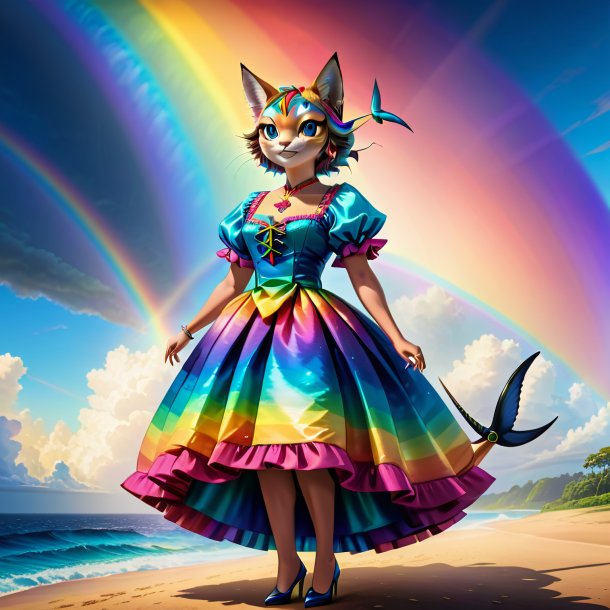 Drawing of a tuna in a dress on the rainbow