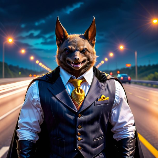 Image of a bat in a vest on the highway