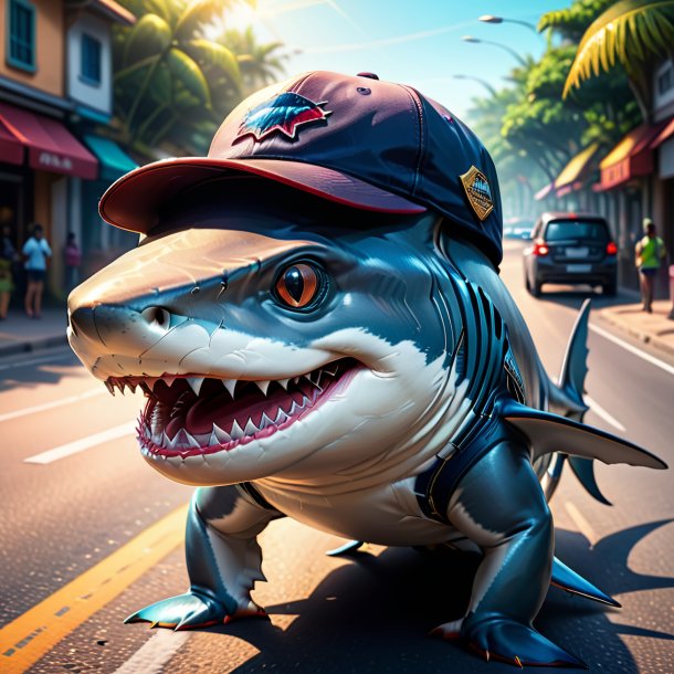 Drawing of a shark in a cap on the road