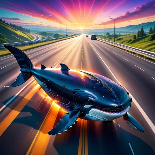 Illustration of a whale in a belt on the highway