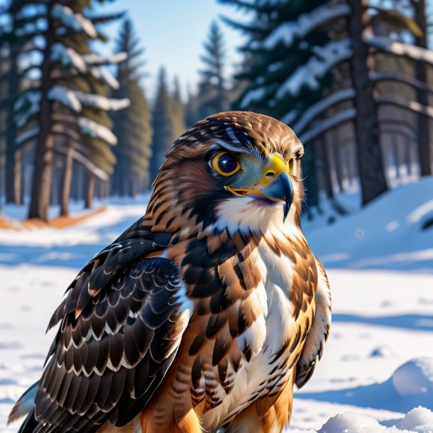 Pic of a smiling of a hawk in the snow