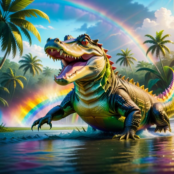 Picture of a playing of a alligator on the rainbow