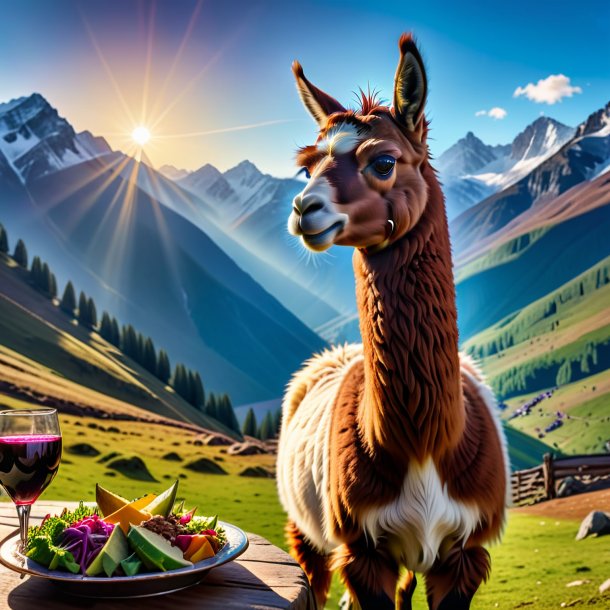 Foto de una comida de una llama en las montañas