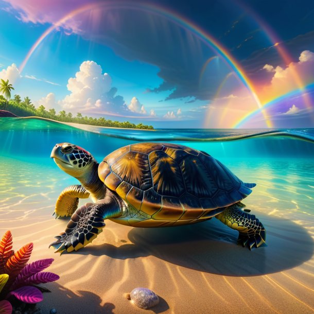 Picture of a waiting of a turtle on the rainbow