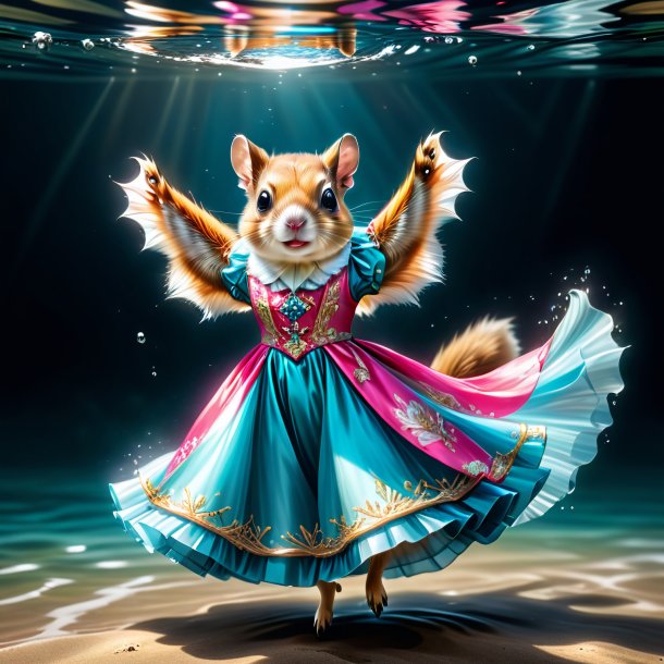 Drawing of a flying squirrel in a dress in the water