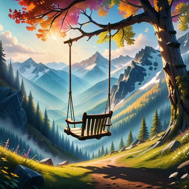 Picture of a swinging on a swing of a pike in the mountains