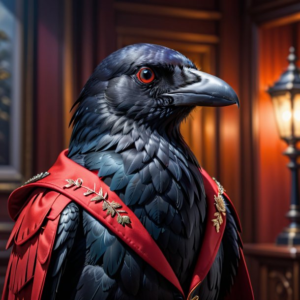 Picture of a crow in a red jacket