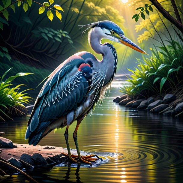 Drawing of a heron in a gloves in the river