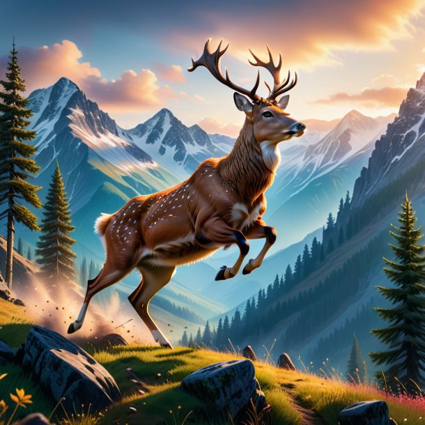 Photo d'un saut d'un cerf dans les montagnes