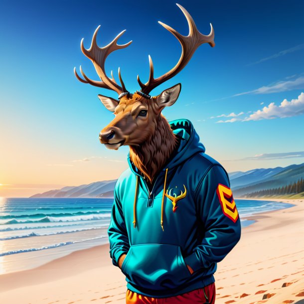 Drawing of a elk in a hoodie on the beach