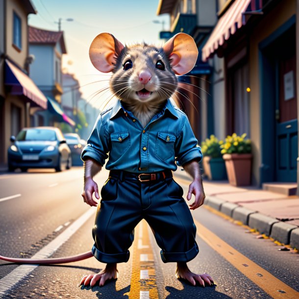 Image of a rat in a trousers on the road