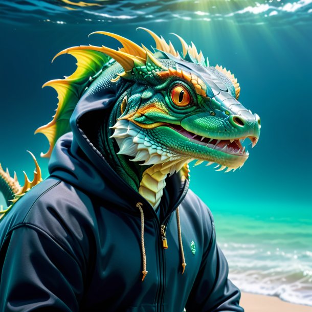 Pic d'un basilisk dans un sweat à capuche dans la mer