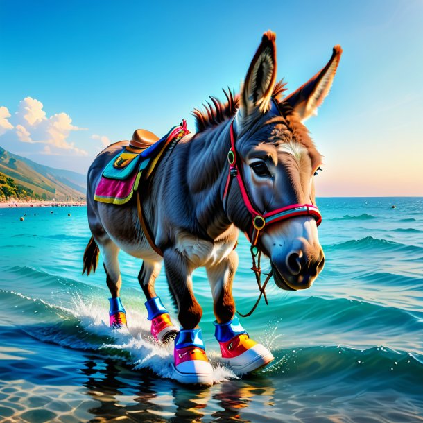 Pic of a donkey in a shoes in the sea