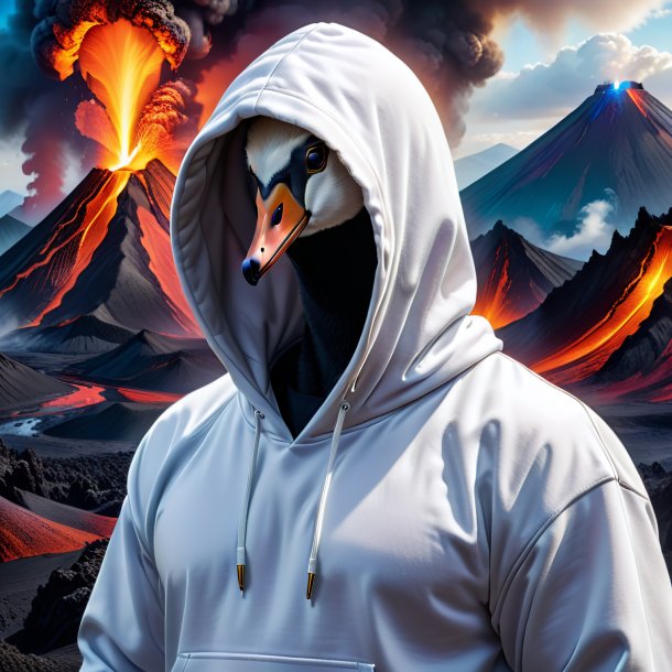 Photo of a swan in a hoodie in the volcano