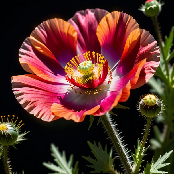 Portrayal of a crimson prickly poppy