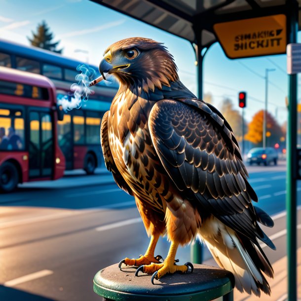 Picture of a smoking of a hawk on the bus stop