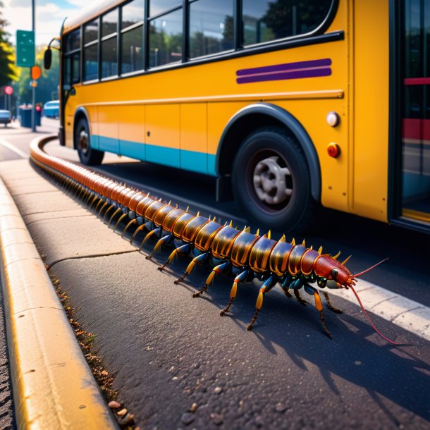 Imagem de uma centopeia em um cinto no ponto de ônibus