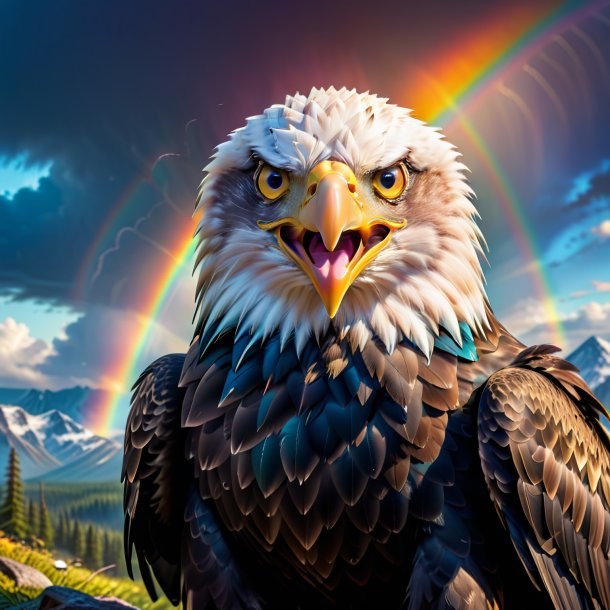 Image of a angry of a eagle on the rainbow