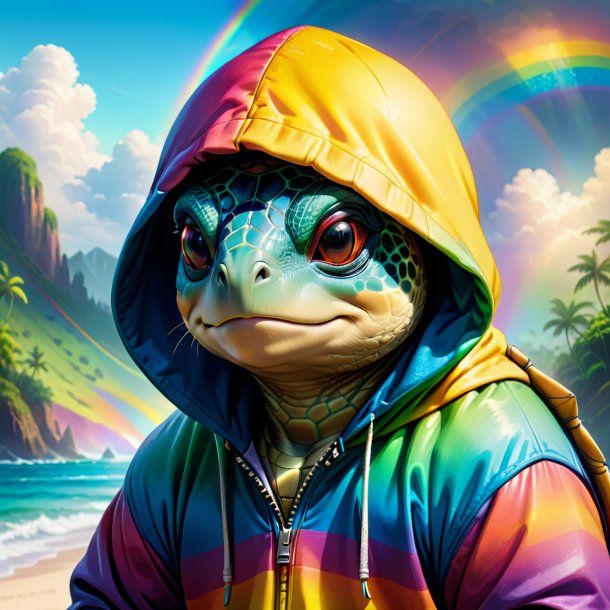 Drawing of a turtle in a hoodie on the rainbow