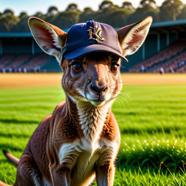 Photo d'un kangourou dans une casquette sur le terrain