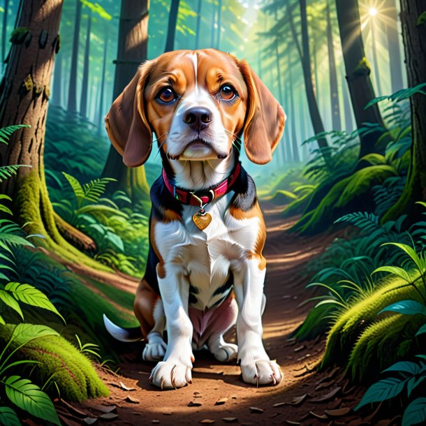 Dibujo del beagle en los zapatos en el bosque