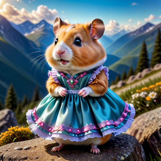 Pic d'un hamster dans une robe dans les montagnes