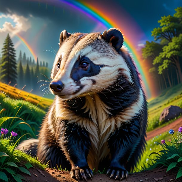 Image of a waiting of a badger on the rainbow