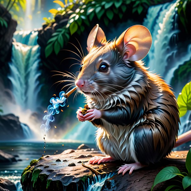 Image of a smoking of a mouse in the waterfall